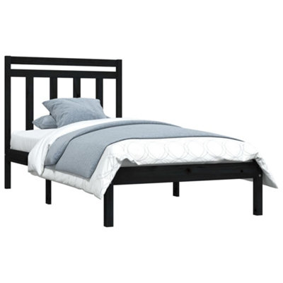 Berkfield Bed Frame Black Solid Wood 90x190 cm 3FT Single