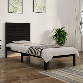 Berkfield Bed Frame Black Solid Wood 90x190 cm 3FT6 Single