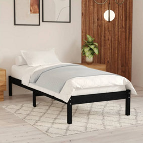Berkfield Bed Frame Black Solid Wood 90x190 cm Single
