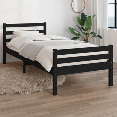 Berkfield Bed Frame Black Solid Wood 90x190 cm Single | DIY at B&Q