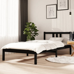 Berkfield Bed Frame Black Solid Wood 90x190 cm Single