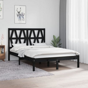 Berkfield Bed Frame Black Solid Wood Pine 120x190 cm 4FT Small Double