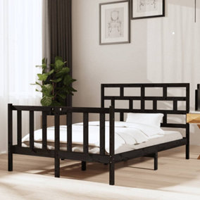 Berkfield Bed Frame Black Solid Wood Pine 135x190 cm 4FT6 Double