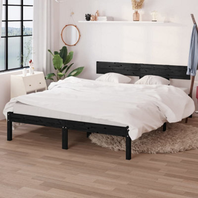 Berkfield Bed Frame Black Solid Wood Pine 135x190 cm Double