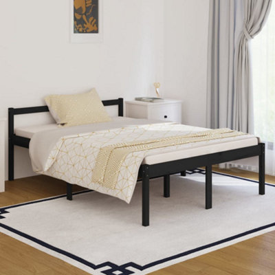 Berkfield Bed Frame Black Solid Wood Pine 135x190 cm Double