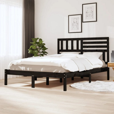 Berkfield Bed Frame Black Solid Wood Pine 140x200 cm Double