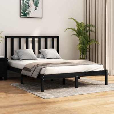 Berkfield Bed Frame Black Solid Wood Pine 150x200 cm 5FT King Size