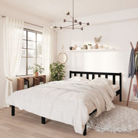Berkfield Bed Frame Black Solid Wood Pine 150x200 cm King Size