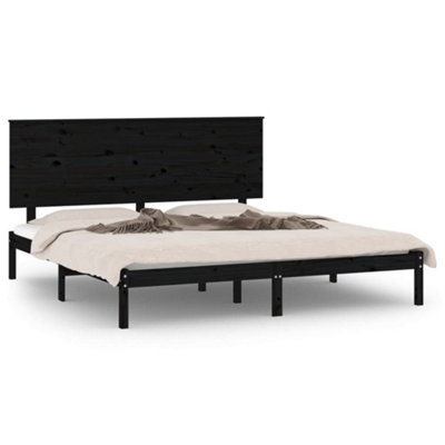 Berkfield Bed Frame Black Solid Wood Pine 160x200 cm