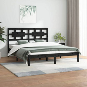 Berkfield Bed Frame Black Solid Wood Pine 180x200 cm 6FT Super King