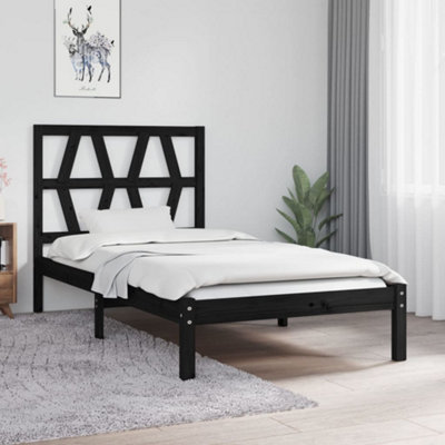 Berkfield Bed Frame Black Solid Wood Pine 75x190 cm 2FT6 Small Single