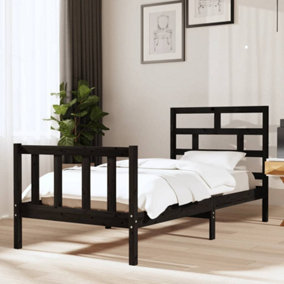 Berkfield Bed Frame Black Solid Wood Pine 90x190 cm 3FT Single