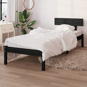 Berkfield Bed Frame Black Solid Wood Pine 90x190 cm Single