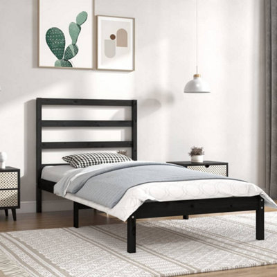 Berkfield Bed Frame Black Solid Wood Pine 90x200 cm Single | DIY at B&Q