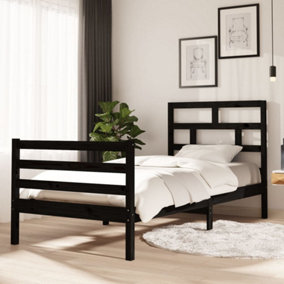 Berkfield Bed Frame Black Solid Wood Pine 90x200 cm