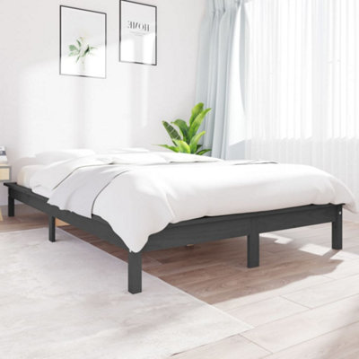 Berkfield Bed Frame Grey 135x190 cm Double Solid Wood Pine