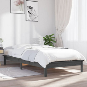 Berkfield Bed Frame Grey 75x190 cm Small Single Solid Wood Pine