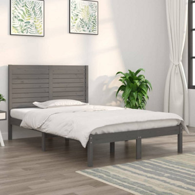 Berkfield Bed Frame Grey Solid Wood 120x190 cm 4FT Small Double
