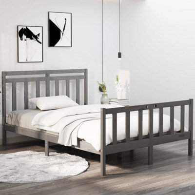 Berkfield Bed Frame Grey Solid Wood 135x190 cm 4FT6 Double