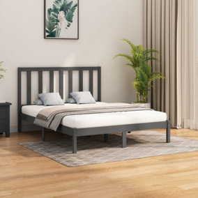 Berkfield Bed Frame Grey Solid Wood 150x200 cm 5FT King Size
