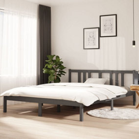 Berkfield Bed Frame Grey Solid Wood 150x200 cm King Size