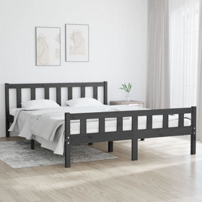 Berkfield Bed Frame Grey Solid Wood 150x200 cm King Size