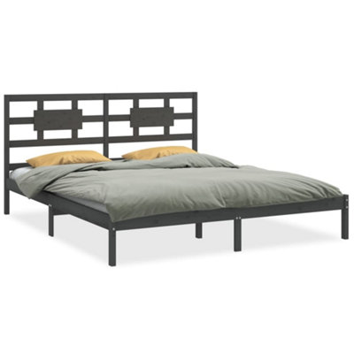 Berkfield Bed Frame Grey Solid Wood 180x200 cm 6FT Super King