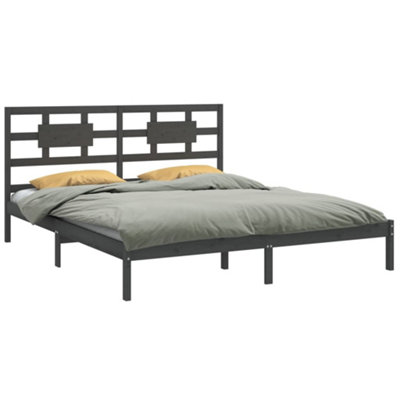 Berkfield Bed Frame Grey Solid Wood 180x200 cm 6FT Super King