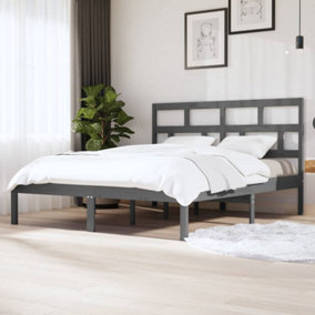 Berkfield Bed Frame Grey Solid Wood 180x200 cm Super King