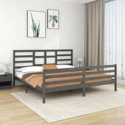 BERKFIELD BED FRAME GREY SOLID WOOD 200X200 CM