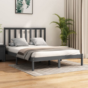 Berkfield Bed Frame Grey Solid Wood Pine 135x190 cm 4FT6 Double