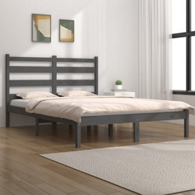 Berkfield Bed Frame Grey Solid Wood Pine 135x190 cm 4FT6 Double