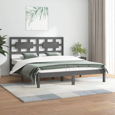 Berkfield Bed Frame Grey Solid Wood Pine 150x200 cm 5FT King Size