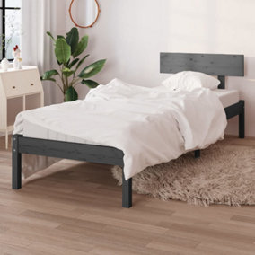 Berkfield Bed Frame Grey Solid Wood Pine 90x190 cm Single
