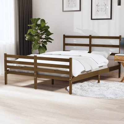 Berkfield Bed Frame Honey Brown Solid Wood Pine 150x200 cm 5FT King ...