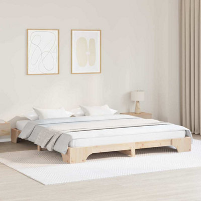 Berkfield Bed Frame Natural Solid Pine Wood 200 x 200 cm Durable