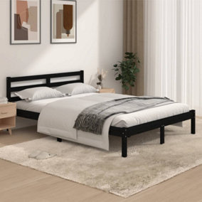Berkfield Bed Frame Solid Wood Pine 135x190 cm Black Double