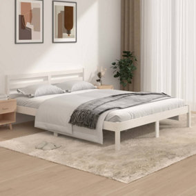 Berkfield Bed Frame Solid Wood Pine 150x200 cm White King Size