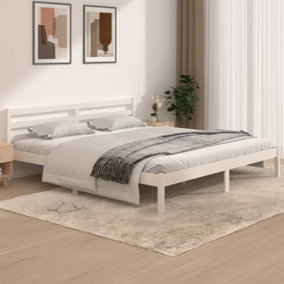 Berkfield Bed Frame Solid Wood Pine 180x200 cm White Super King Size