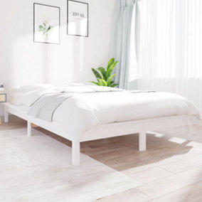Berkfield Bed Frame White 135x190 cm Double Solid Wood Pine