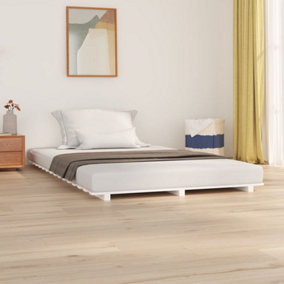 Berkfield Bed Frame White 150x200 cm 5FT King Size Solid Wood Pine