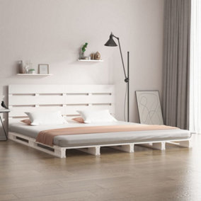 Berkfield Bed Frame White 150x200 cm Solid Wood Pine 5FT King Size