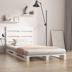 Berkfield Bed Frame White 75x190 cm Solid Wood Pine 2FT6 Small Single