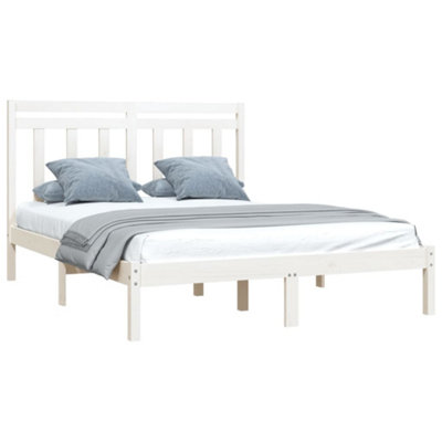 Berkfield Bed Frame White Solid Wood 120x190 cm 4FT Small Double