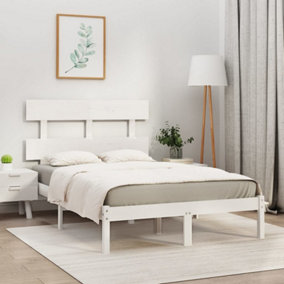 Berkfield Bed Frame White Solid Wood 135x190 cm 4FT6 Double