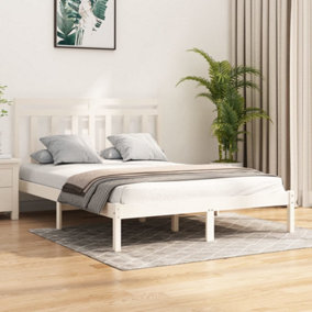 Berkfield Bed Frame White Solid Wood 135x190 cm 4FT6 Double