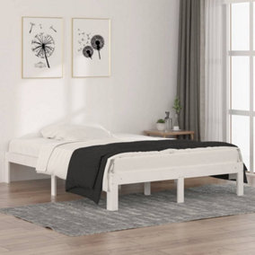 Berkfield Bed Frame White Solid Wood 135x190 cm Double