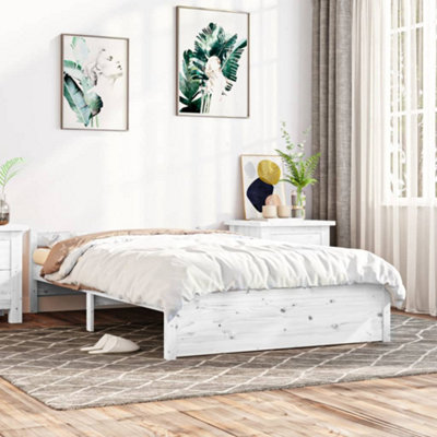 Berkfield Bed Frame White Solid Wood 135x190 cm Double