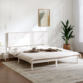 Berkfield Bed Frame White Solid Wood 150x200 cm 5FT King Size