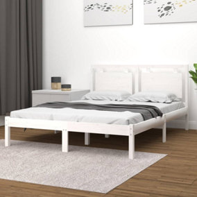 Berkfield Bed Frame White Solid Wood 150x200 cm 5FT King Size